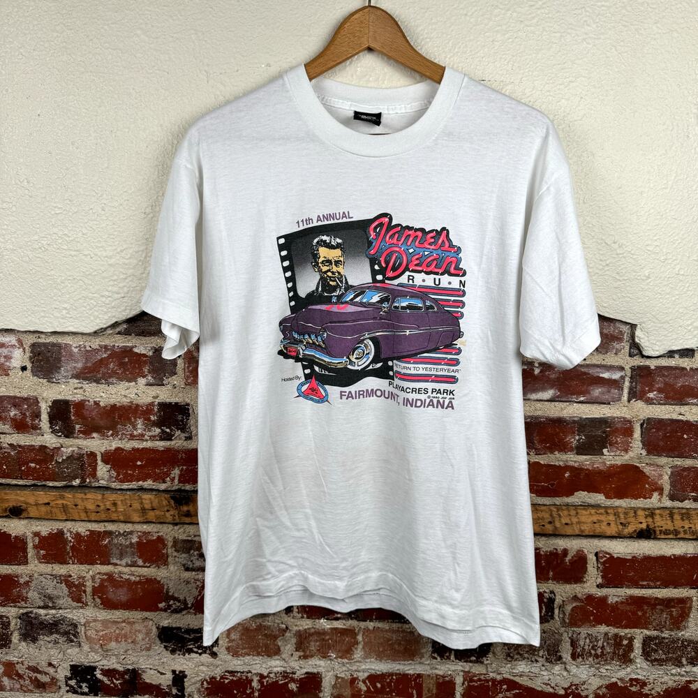 Vintage James Dean Shirt Size XL White Single Stitch Memorial Rod Run 1990 USA